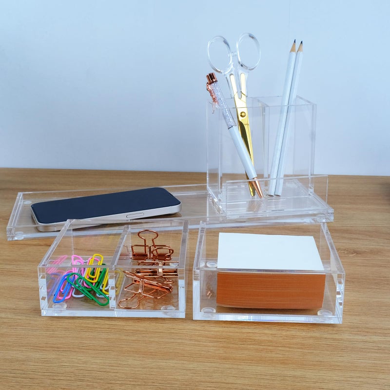 EXPUTRAN Clear Acrylic Desk Organizer 4-Piece Desk Kit + Free Complimentary Acrylic Ruler, Desktop Organization for Office or Home - Image 3